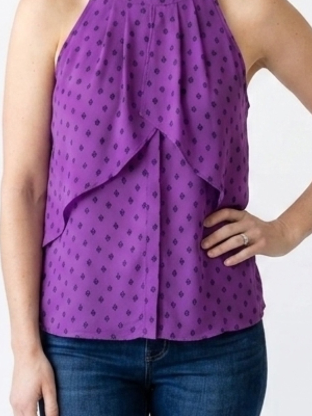 Worthington Purple Black Leaf Print Sleeveless Blouse Top Womens L NWT